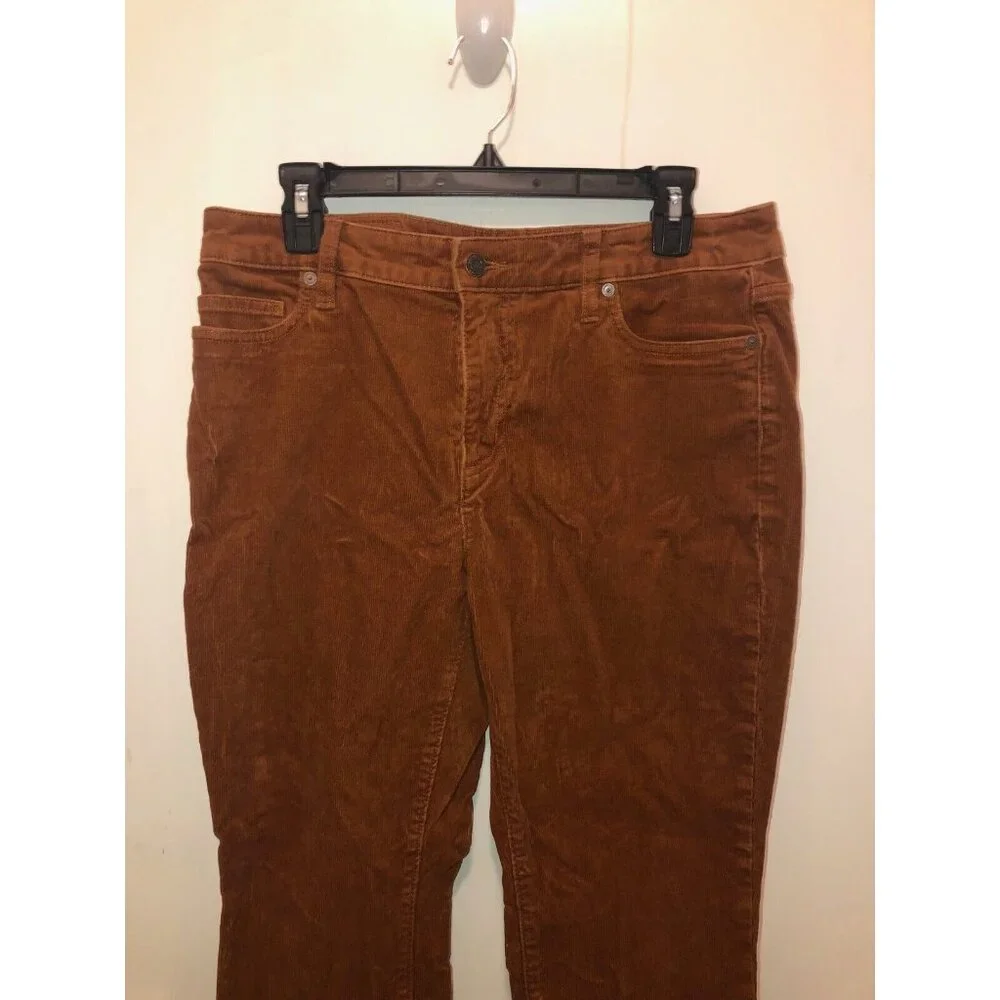 Lands' End Women's 12 Petite Mid Rise Corduroy Bootcut Pants Dark Caramel - Picture 2 of 3
